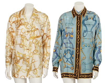 Lot 330 - Two Gucci printed silk blouses, early 1990s