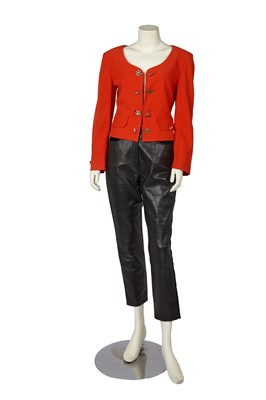 Lot 344 - A Franco Moschino wool and leather ensemble, 1990s