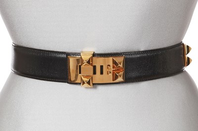 Lot 69 - An Hermès black leather Collier De Chien 40 belt