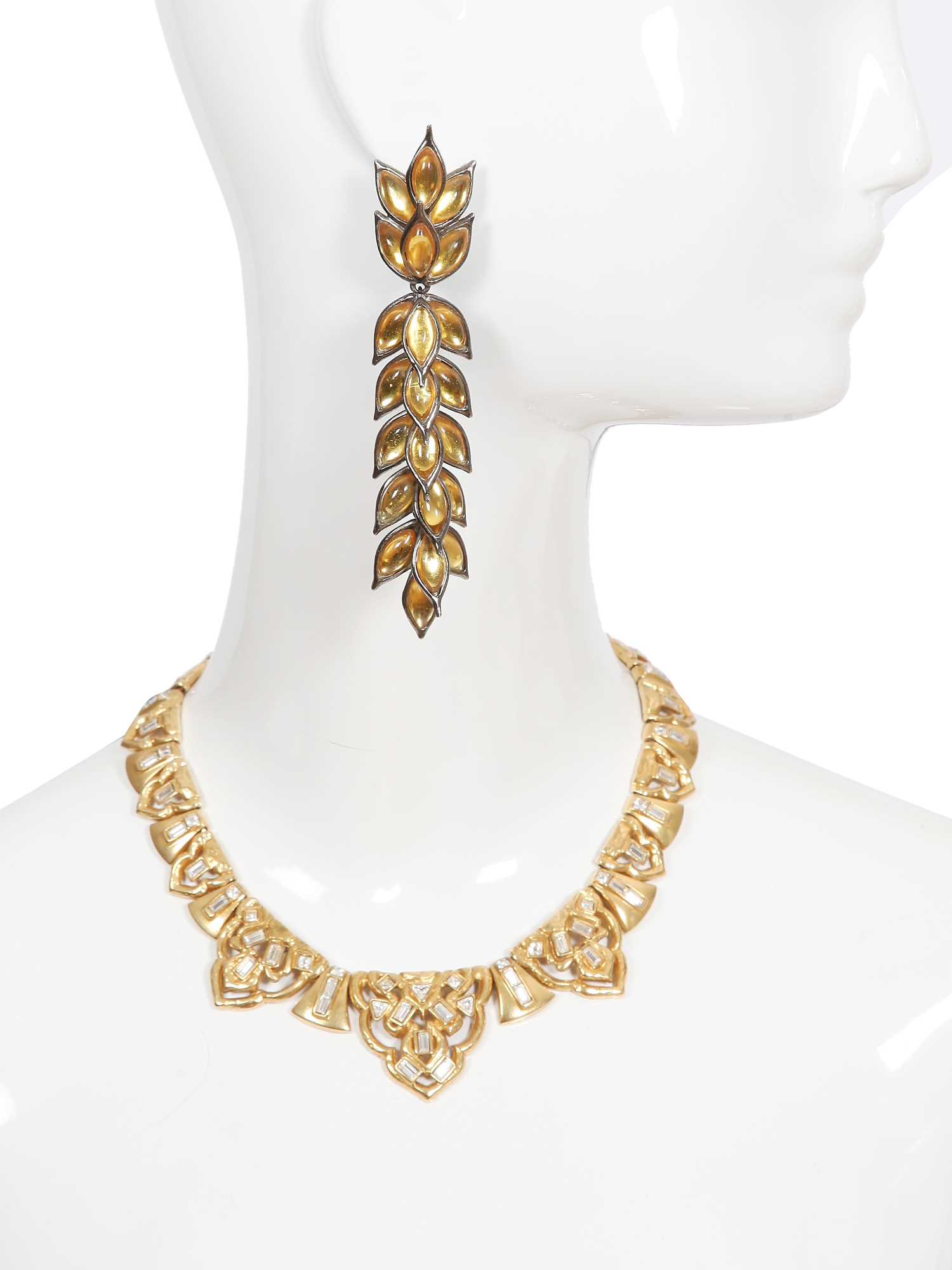Lot 79 - An Yves Saint Laurent gilt and rhinestone necklace and earrings, late 1970s-80s