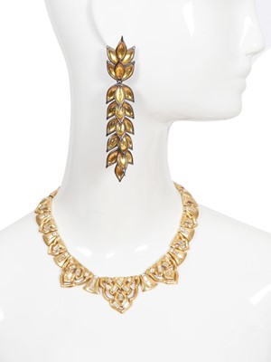 Lot 79 - An Yves Saint Laurent gilt and rhinestone necklace and earrings, late 1970s-80s