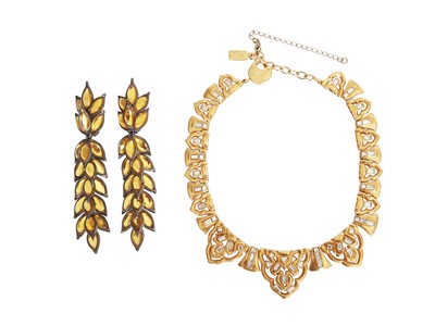 Lot 79 - An Yves Saint Laurent gilt and rhinestone necklace and earrings, late 1970s-80s