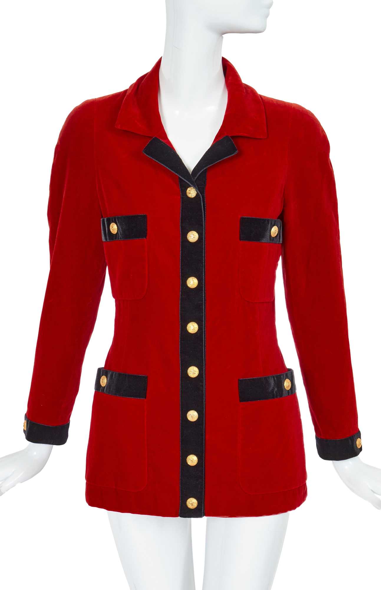 Lot 46 - A Chanel by Karl Lagerfeld red velvet jacket, Autumn-Winter 1990-91