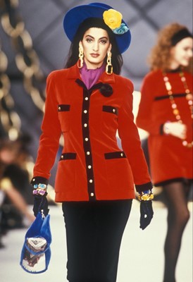 Lot 46 - A Chanel by Karl Lagerfeld red velvet jacket, Autumn-Winter 1990-91