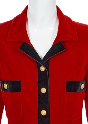 Lot 46 - A Chanel by Karl Lagerfeld red velvet jacket, Autumn-Winter 1990-91
