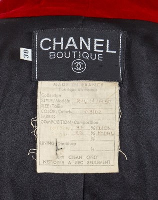 Lot 46 - A Chanel by Karl Lagerfeld red velvet jacket, Autumn-Winter 1990-91
