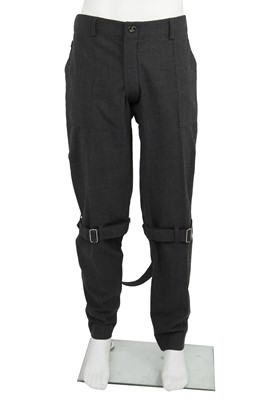 Lot 157 - A pair of Vivienne Westwood men's dark grey wool bondage trousers, late 1990s