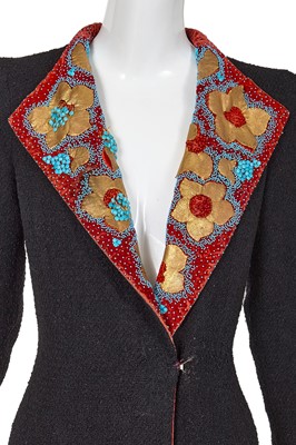 Lot 486 - An Elsa Schiaparelli haute couture black Linton wool evening coat with Lesage embroidered lapels, Autumn-Winter, 1936-37