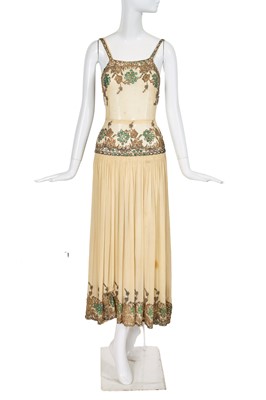 Lot 492 - An Indian-embroidered ivory silk crêpe evening gown, 1930s