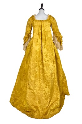 Lot 538 - A golden silk damask robe à la Française, 1750s, altered circa 1900