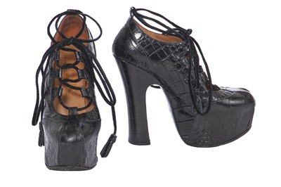 Lot 343 - A pair of Vivienne Westwood black mock-croc leather elevated ghillie heels, modern