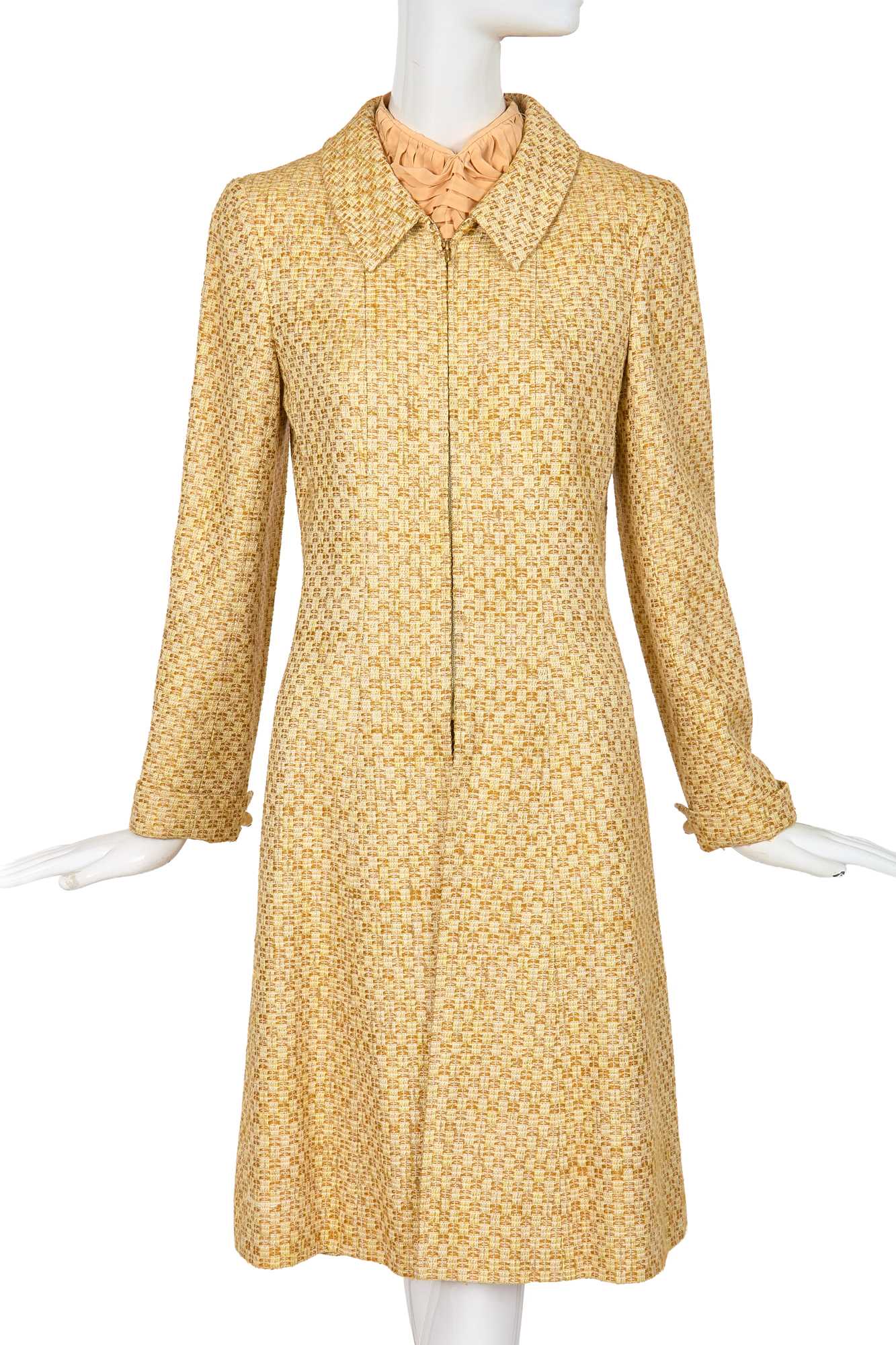 Lot 21 - A Chanel by Karl Lagerfeld peach and brown silk and tweed ensemble, Cruise 2001