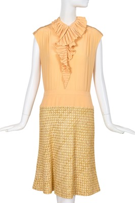 Lot 21 - A Chanel by Karl Lagerfeld peach and brown silk and tweed ensemble, Cruise 2001