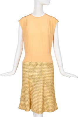 Lot 21 - A Chanel by Karl Lagerfeld peach and brown silk and tweed ensemble, Cruise 2001