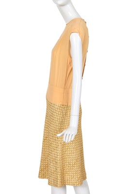 Lot 21 - A Chanel by Karl Lagerfeld peach and brown silk and tweed ensemble, Cruise 2001