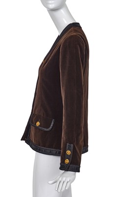 Lot 53 - A Chanel haute couture brown velvet jacket, 1970s