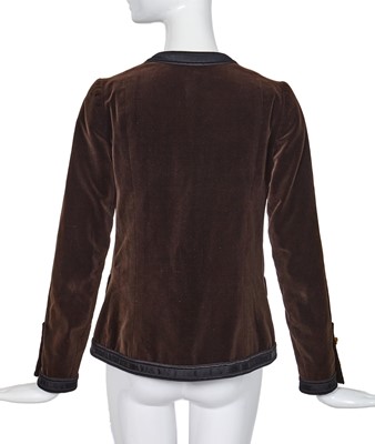 Lot 53 - A Chanel haute couture brown velvet jacket, 1970s