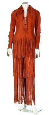 Lot 265 - An Ossie Clark 'Marisa' orange suede ensemble,...