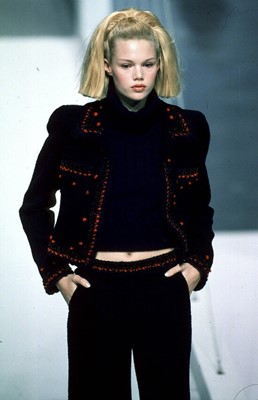 Lot 27 - A Chanel by Karl Lagerfeld navy blue bouclé wool suit, Autumn-Winter 1997-98