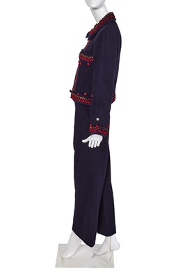 Lot 27 - A Chanel by Karl Lagerfeld navy blue bouclé wool suit, Autumn-Winter 1997-98