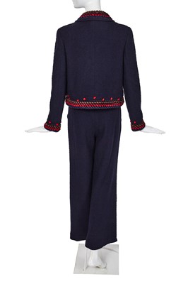 Lot 27 - A Chanel by Karl Lagerfeld navy blue bouclé wool suit, Autumn-Winter 1997-98