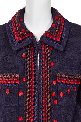 Lot 27 - A Chanel by Karl Lagerfeld navy blue bouclé wool suit, Autumn-Winter 1997-98