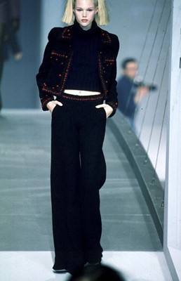 Lot 27 - A Chanel by Karl Lagerfeld navy blue bouclé wool suit, Autumn-Winter 1997-98