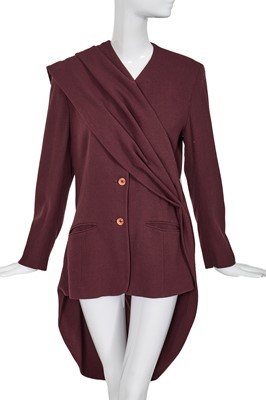 Lot 400 - A John Galliano maroon moss crêpe jacket, 'Hairclips' collection, Autumn-Winter 1988-89