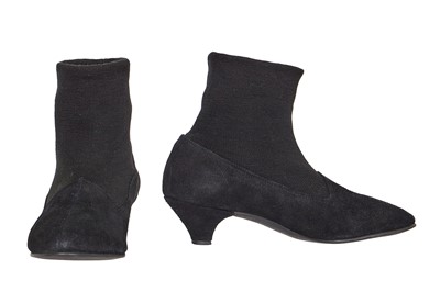 Lot 259 - A pair of Comme des Garçons black suede and knitted wool ankle boots, early 1980s