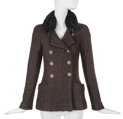 Lot 46 - A Chanel by Karl Lagerfeld brown and black tweed and fur jacket, circa 2010
