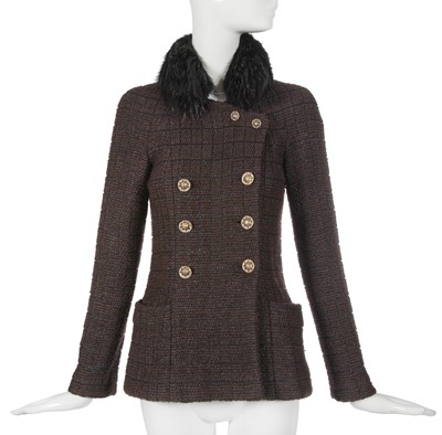 Lot 46 - A Chanel by Karl Lagerfeld brown and black tweed and fur jacket, circa 2010