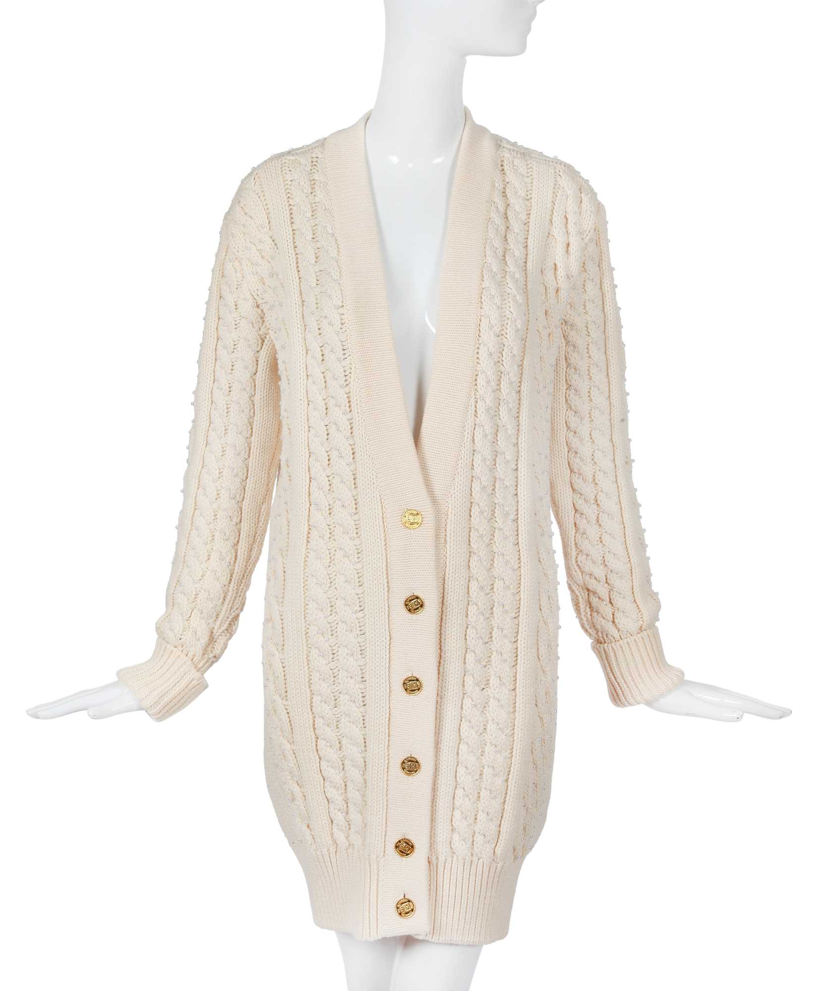 Lot 76 - A Chanel by Karl Lagerfeld cream cable-knit wool cardigan, 1990s