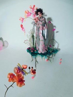Lot 63 - A Björk-worn Francesco Scognamiglio haute couture embellished silver lamé coat, Spring-Summer 2017