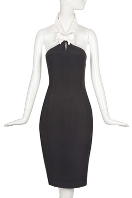 Lot 191 - A Thierry Mugler black crêpe dress with white satin collar, circa 1997