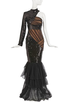 Lot 139 - A Donatella Versace nude lycra and black sequin evening gown, circa 2017