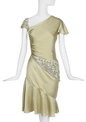 Lot 156 - A Valentino Garavani chartreuse satin cocktail dress with beads, Spring-Summer 2006