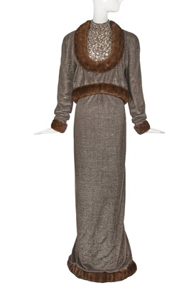 Lot 164 - A Louis Feraud haute couture bronze lurex and mink trimmed evening ensemble, Autumn-Winter 1998-99