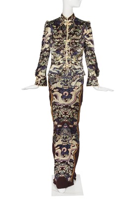 Lot 194 - An Yves Saint Laurent by Tom Ford printed brown silk ensemble, Autumn-Winter 2004-05