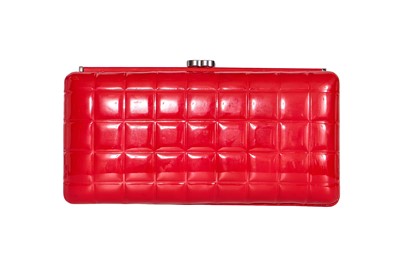 Lot 14 - A hand-signed Chanel by Karl Lagerfeld red patent leather 'chocolate square' clutch, circa 2006