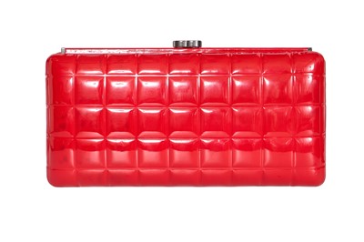 Lot 14 - A hand-signed Chanel by Karl Lagerfeld red patent leather 'chocolate square' clutch, circa 2006