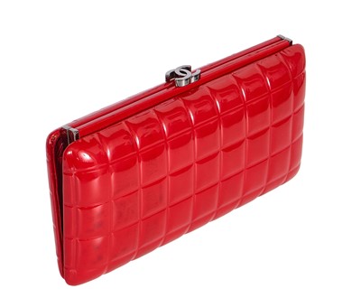 Lot 14 - A hand-signed Chanel by Karl Lagerfeld red patent leather 'chocolate square' clutch, circa 2006