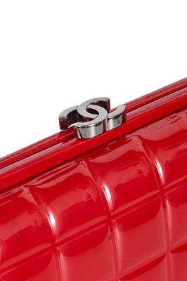 Lot 14 - A hand-signed Chanel by Karl Lagerfeld red patent leather 'chocolate square' clutch, circa 2006