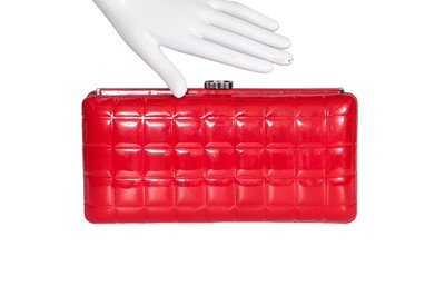 Lot 14 - A hand-signed Chanel by Karl Lagerfeld red patent leather 'chocolate square' clutch, circa 2006