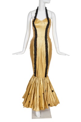 Lot 477 - A rare Zelda Wynn Valdes gold lamé and black beaded evening gown, early 1950s