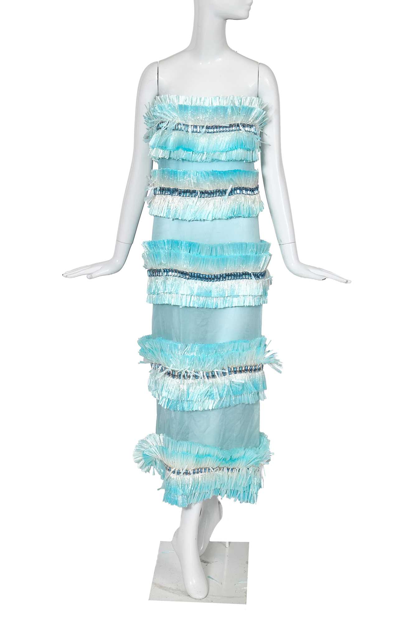 Lot 76 - A Michael Halpern blue organza and raffia dress, Autumn-Winter 2020-01