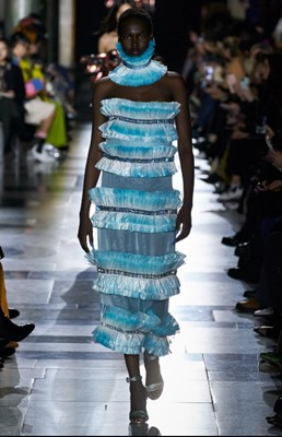 Lot 76 - A Michael Halpern blue organza and raffia dress, Autumn-Winter 2020-01