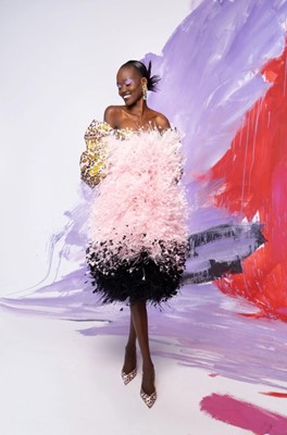 Lot 81 - A Michael Halpern pink animal-spot and feather dress, Spring-Summer 2021