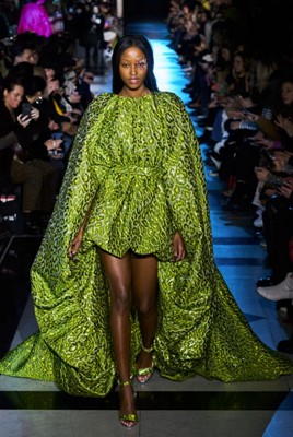 Lot 80 - A Michael Halpern green animal-spot lamé gown, Autumn-Winter 2020-21