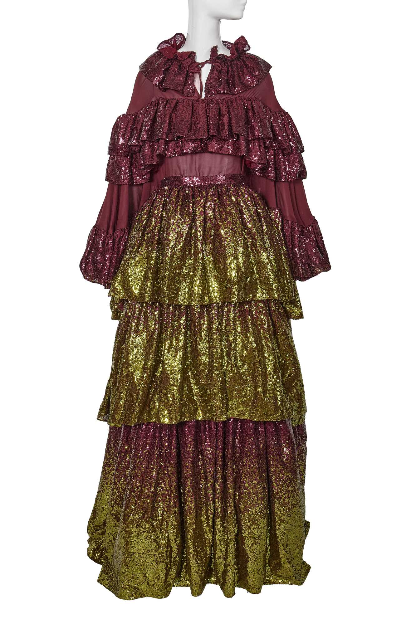 Lot 96 - A Michael Halpern green and burgundy sequin gown, Autumn-Winter 2022-23