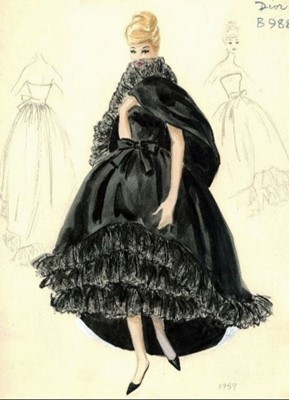 Lot 250 - An important Christian Dior haute couture by Yves Saint Laurent 'Labia' gown and stole, '1960 Line', Autumn-Winter 1959-60